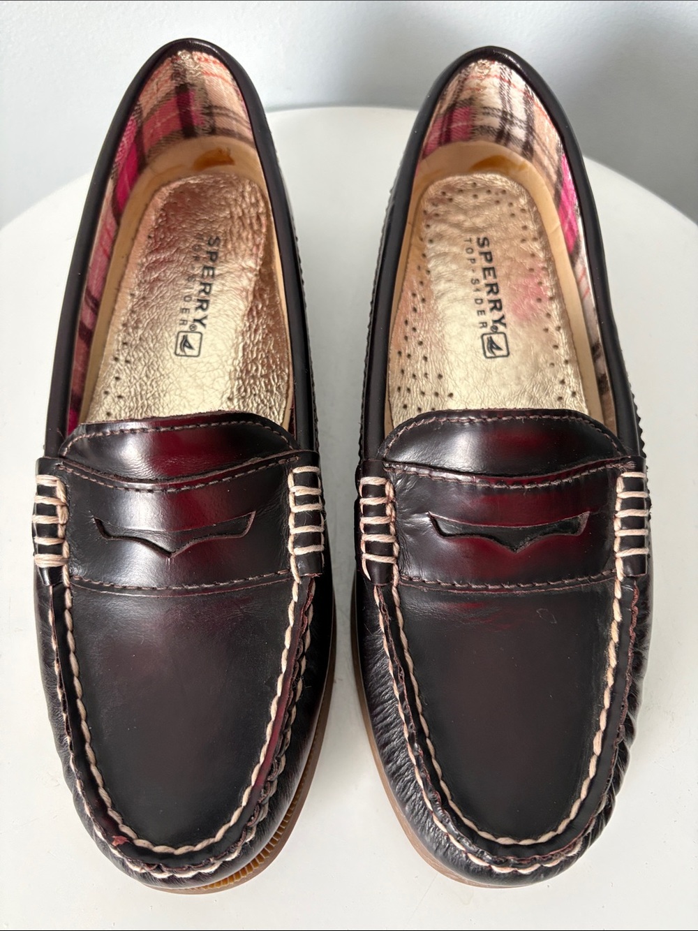 Sperry Top-Sider Brown Leather Penny Loafers with Contrast Stitching